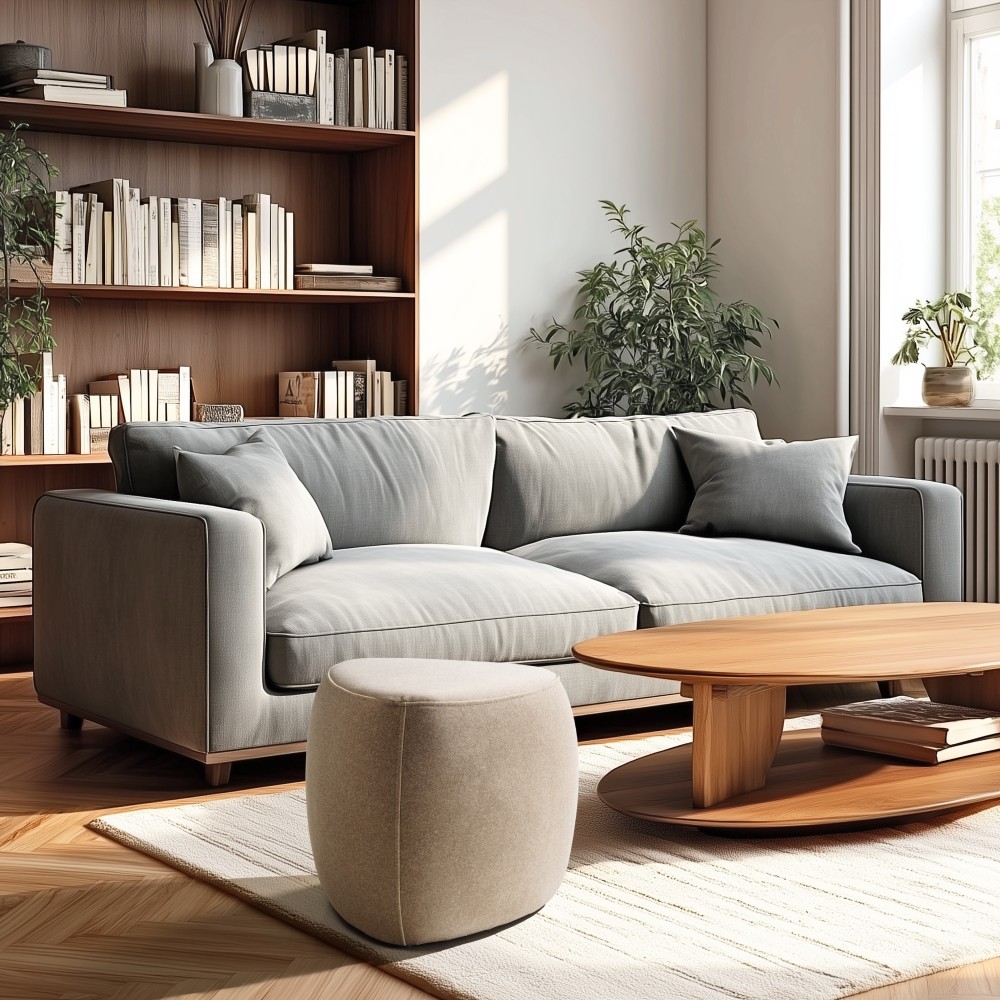 Pebble-shaped pouffe no. 1 in dark beige velvet-effect fabric | Leopold Collection