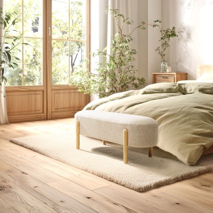 Banc en tissu effet laine beige et pieds bois | Collection Leopold