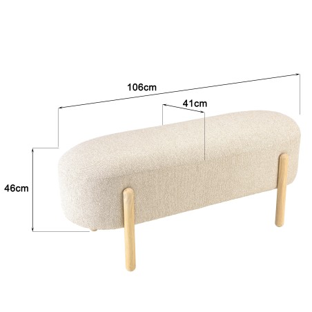 Banc en tissu effet laine beige et pieds bois | Collection Leopold
