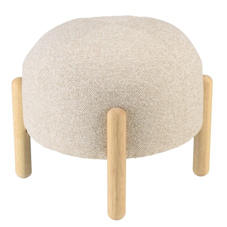 Beige wool-effect fabric pouffe with wooden legs | Leopold Collection