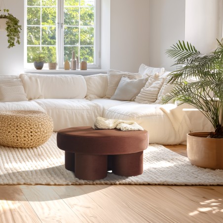 Brown velvet-effect fabric pouffe | Leopold Collection