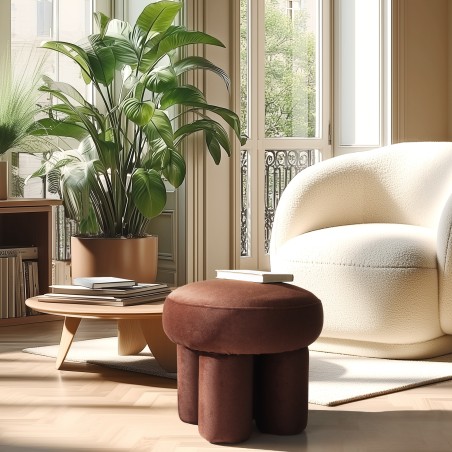 Pouf en tissu effet velours marron - Collection Leopold