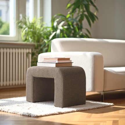 Dark taupe small loop fabric pouffe | Leopold Collection