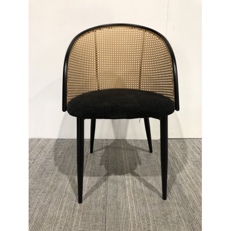 Black fabric armchair with rounded backrest and cane effect | Second Life