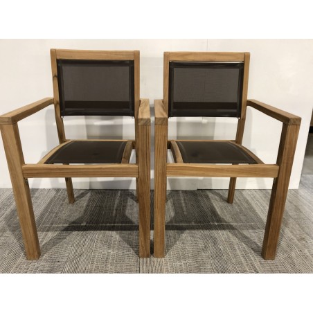 Set of 2 stackable armchairs in taupe-coloured textilene | Second Life