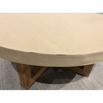 92x92cm round coffee table in concrete and beige teak wood | Second life