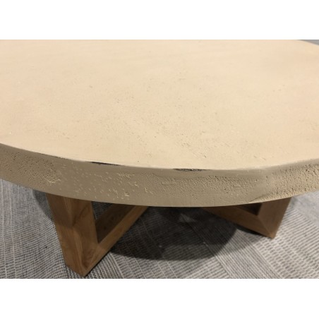 92x92cm round coffee table in concrete and beige teak wood | Second life