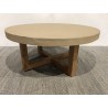 Table basse ronde 92x92cm en béton et bois de teck beige | Seconde vie