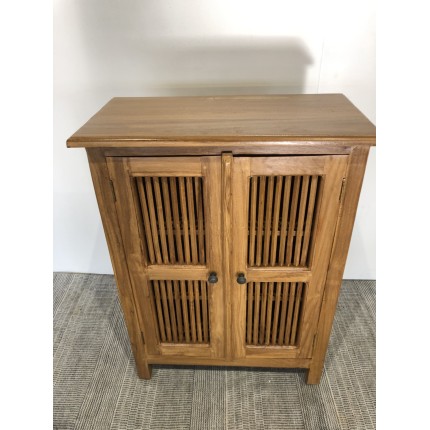 SECONDE MAIN - Meuble de rangement marron 2 portes persiennes bois Teck