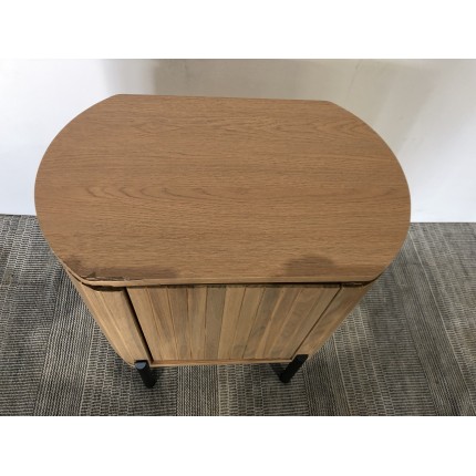 Brown bedside table with 1 door in retro style with black metal legs | Second Life