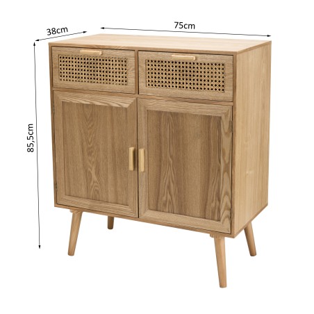 Natural-coloured sideboard with 2 drawers and 2 doors, cane wood | Second Hand