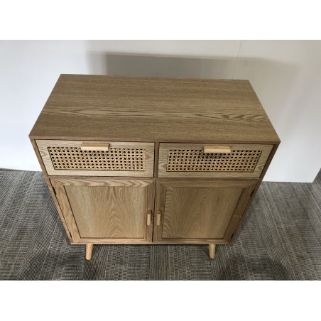 Buffet couleur naturelle 2 tiroirs 2 portes bois cannage | Seconde Main