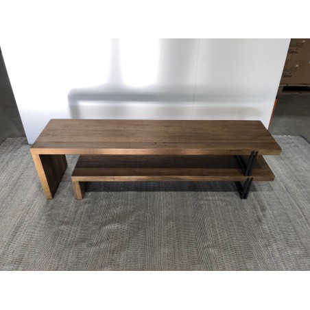 SECOND-HAND  - Brown 2-tier TV stand Recycled teak Recycled acacia mahogany and black metal