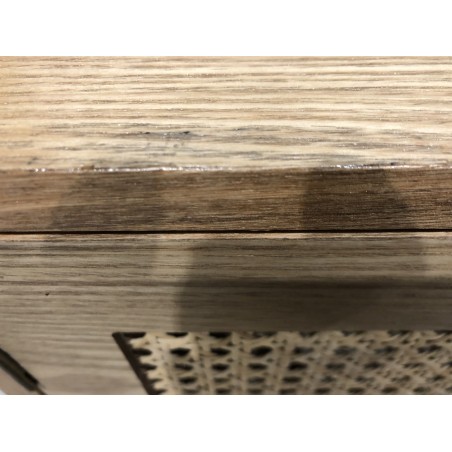 Meuble TV en bois 2 portes cannage naturel pieds métal noir | Seconde main