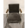 Fauteuil lounge pieds doré accoudoirs bois et tissu taupe | Seconde Main