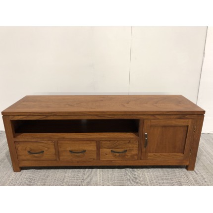 Low TV cabinet with 3 drawers in brown Mindi wood | Second-hand
