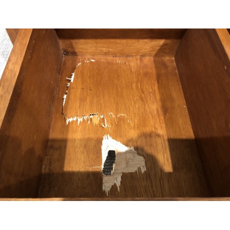 Low TV cabinet with 3 drawers in brown Mindi wood | Second-hand