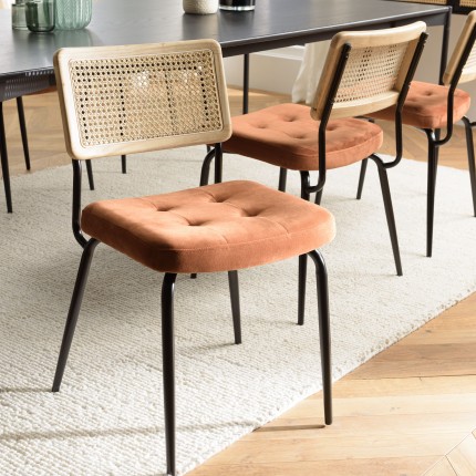 Chair with rattan backrest and orange velvet seat | Second-hand