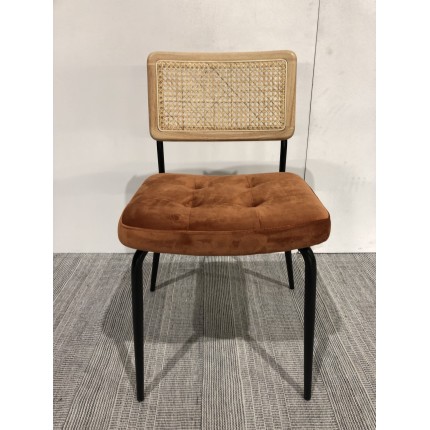 Chair with rattan backrest and orange velvet seat | Second-hand