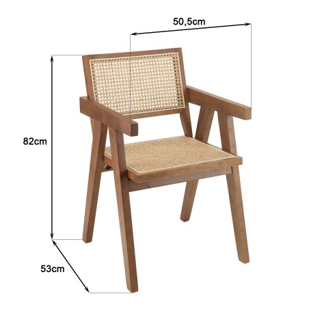 Dark rubberwood armchair with natural rattan backrest and seat | Second Hand