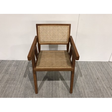 Fauteuil en bois d’Hévéa foncé dossier et assise rotin naturel | Seconde Vie