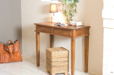 Bureau marron bois Teck 2 tiroirs | Seconde Main