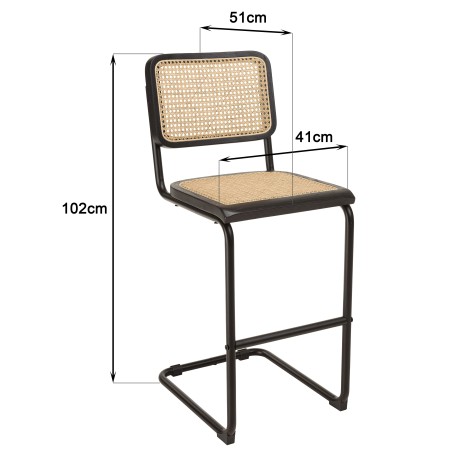 Lot de 2 tabourets de bar H65cm bois noir/cannage naturel | Seconde Main