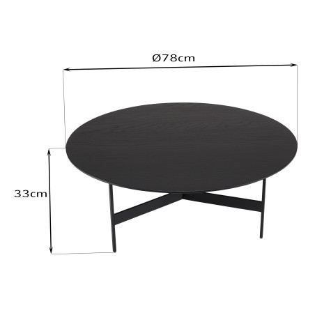 Table basse ronde noire 78x78cm piètement métal | Seconde Main