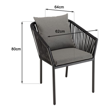 Set of 6 Black Corded Chairs with Anthracite Grey Cushions