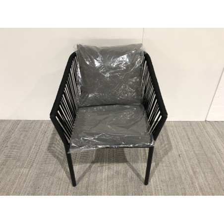 Set of 6 Black Corded Chairs with Anthracite Grey Cushions