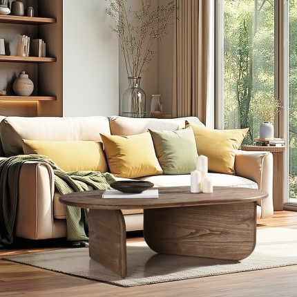 140cm organic-shaped coffee table in mindi wood | Romy Collection