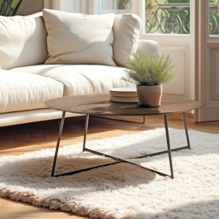 Round coffee table 80x80cm in mindi wood with black metal legs | Romy Collection