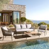 5-seater garden furniture set in steel, taupe synthetic rope, oiled acacia | Vick