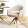 Swivel chair in beige fabric with rounded backrest, wooden legs | Ugo Collection