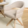 Chaise pivotante en tissu beige dossier arrondi, pieds bois | Collection Ugo