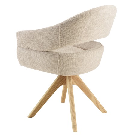 Chaise pivotante en tissu beige dossier arrondi, pieds bois | Collection Ugo