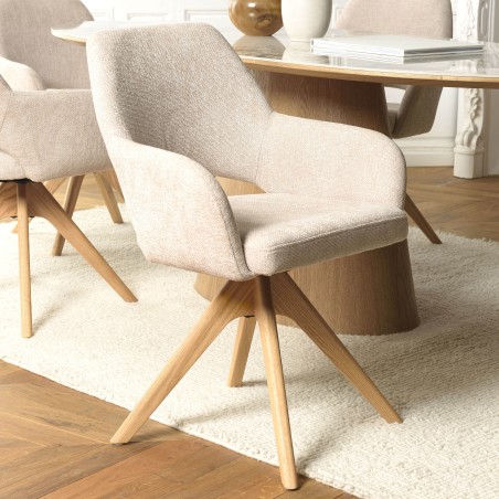 Beige fabric swivel chair with wooden legs | Ugo Collection