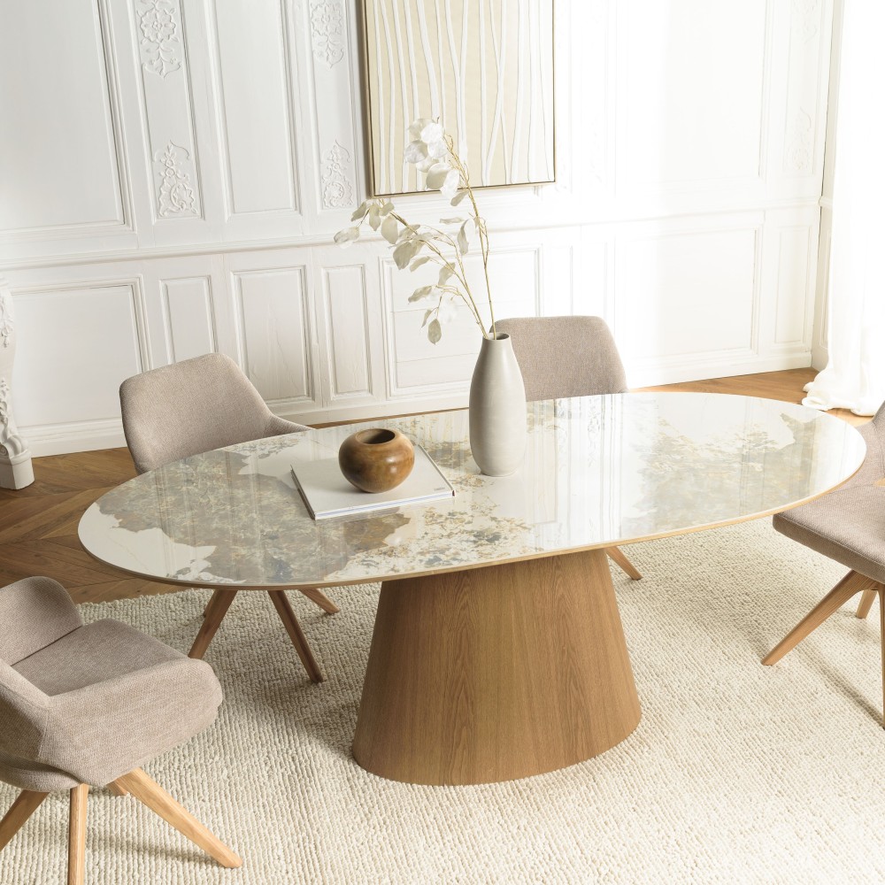 Dining table 200x90cm ceramic top with wooden legs | Ugo Collection
