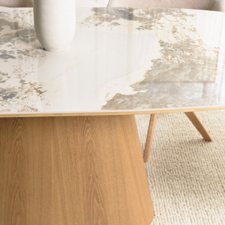 Dining table 200x90cm ceramic top with wooden legs | Ugo Collection