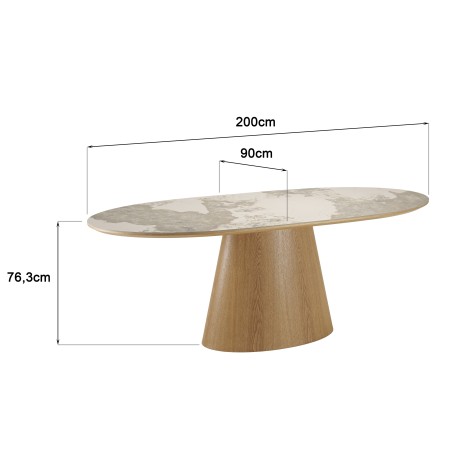 Dining table 200x90cm ceramic top with wooden legs | Ugo Collection