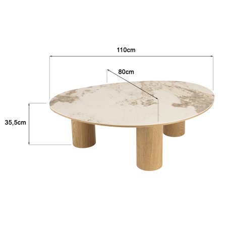 Coffee table 110x80cm ceramic top with light wood legs | Ugo Collection