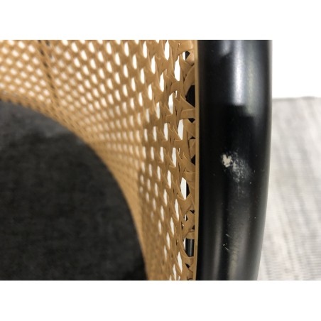 SECOND-HAND - 2 black fabric armchairs with rounded backs and cane effect