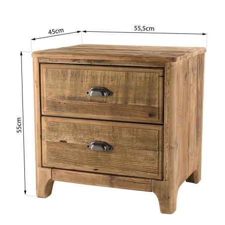Recycled pine bedside table with 2 drawers | Second-hand
