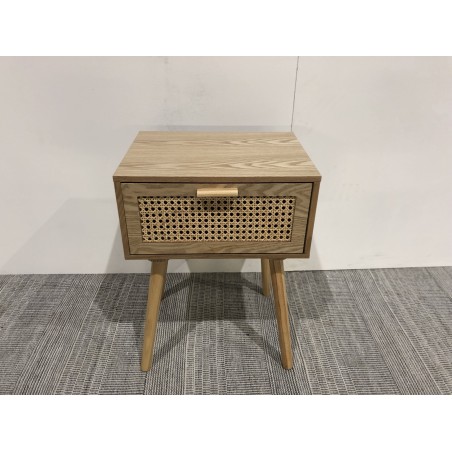 SECOND HAND - RODRIGO - Natural-colored bedside table with 1 drawer and cane detailing