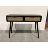 SECOND-HAND - Black wooden console table with 2 drawers and cane detailing