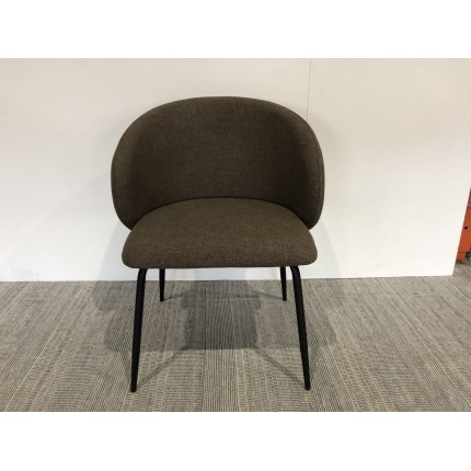 Second-hand - Brown fabric chair with rounded backrest and black steel legs