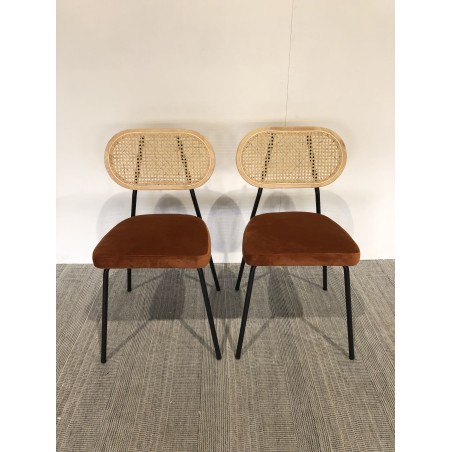 Lot de 2 chaises rotin et velours orange - Seconde main