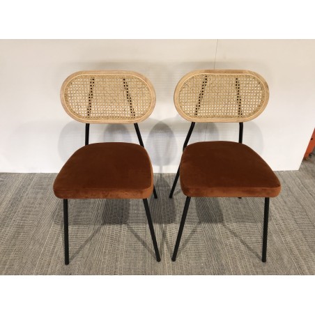 Lot de 2 chaises rotin et velours orange - Seconde main
