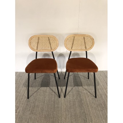 2 chaises rotin et velours orange - Seconde main