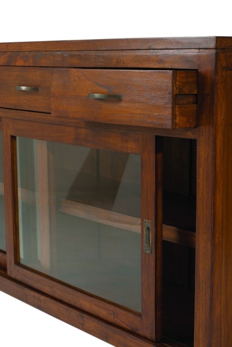 LORINE - Brown Buffet with Sliding Glass Doors and 3 Drawers